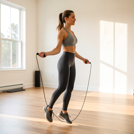 woman jumping rope home gym