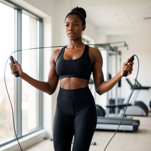 woman jumping rope home gym
