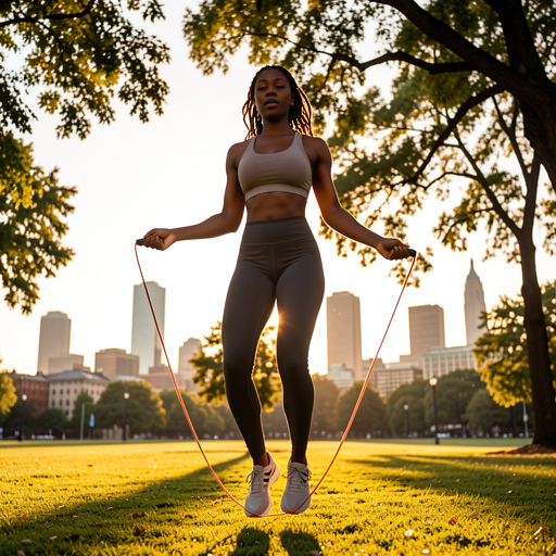 woman jumping rope outdoors
